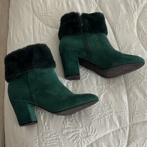 Allegra K Dark Green Faux Fur Heeled Boots